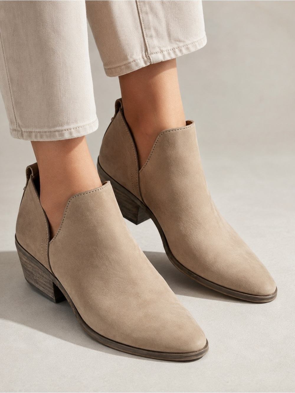 Frye Taupe Suede Cutout Pointed Toe Ankle Booties 8.5
